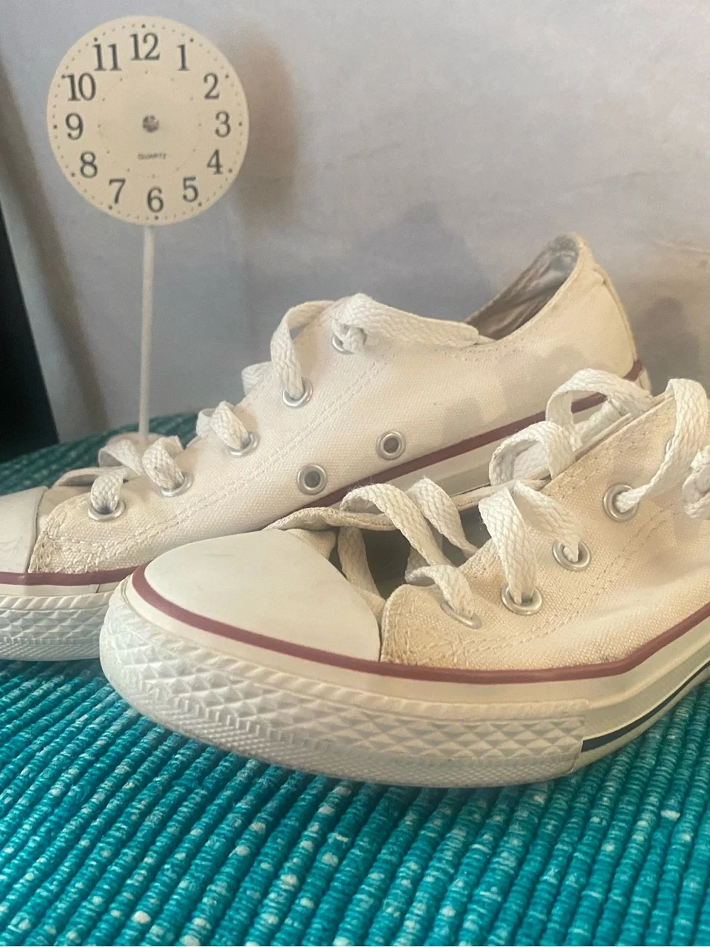 Classic Converse Kids White Canvas Sneakers with Maroon Stripe